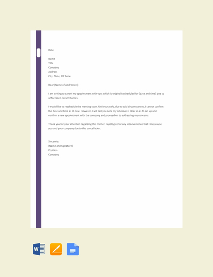FREE Cancellation Of Appointment Letter Template Word Google Docs 