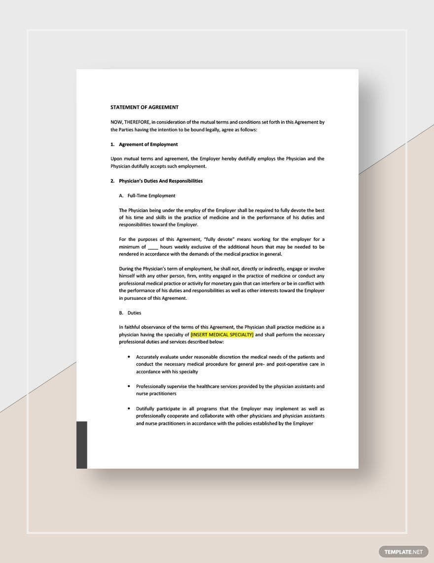 Physician Employment Contract Template