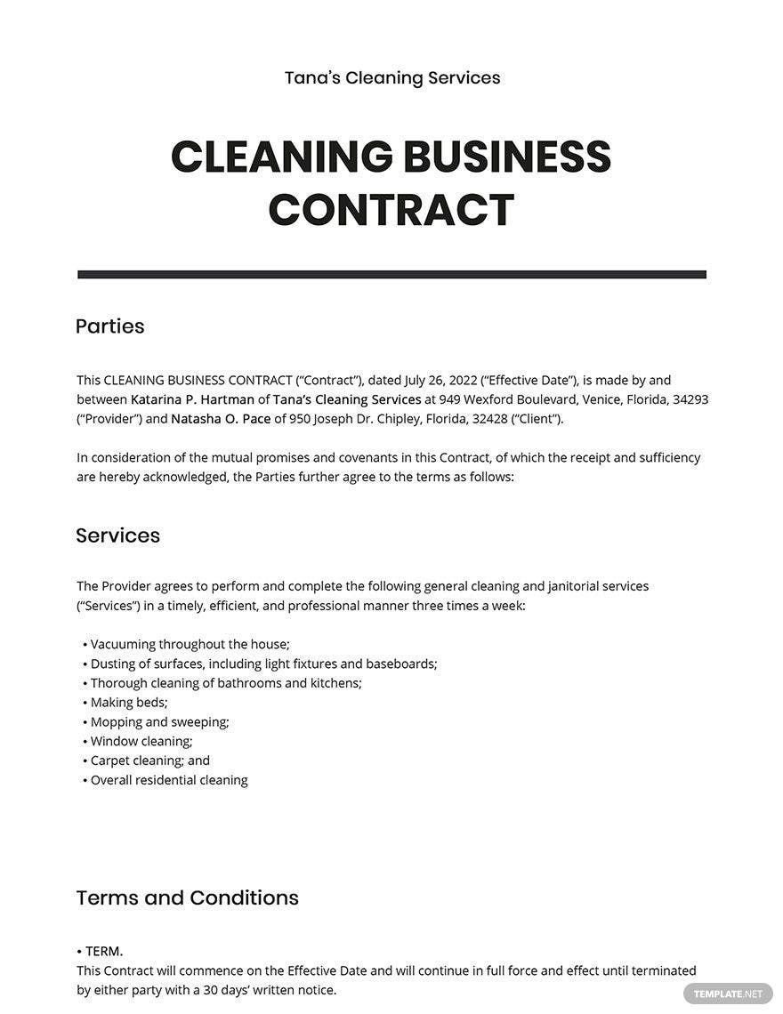 Cleaning Business Contract Template