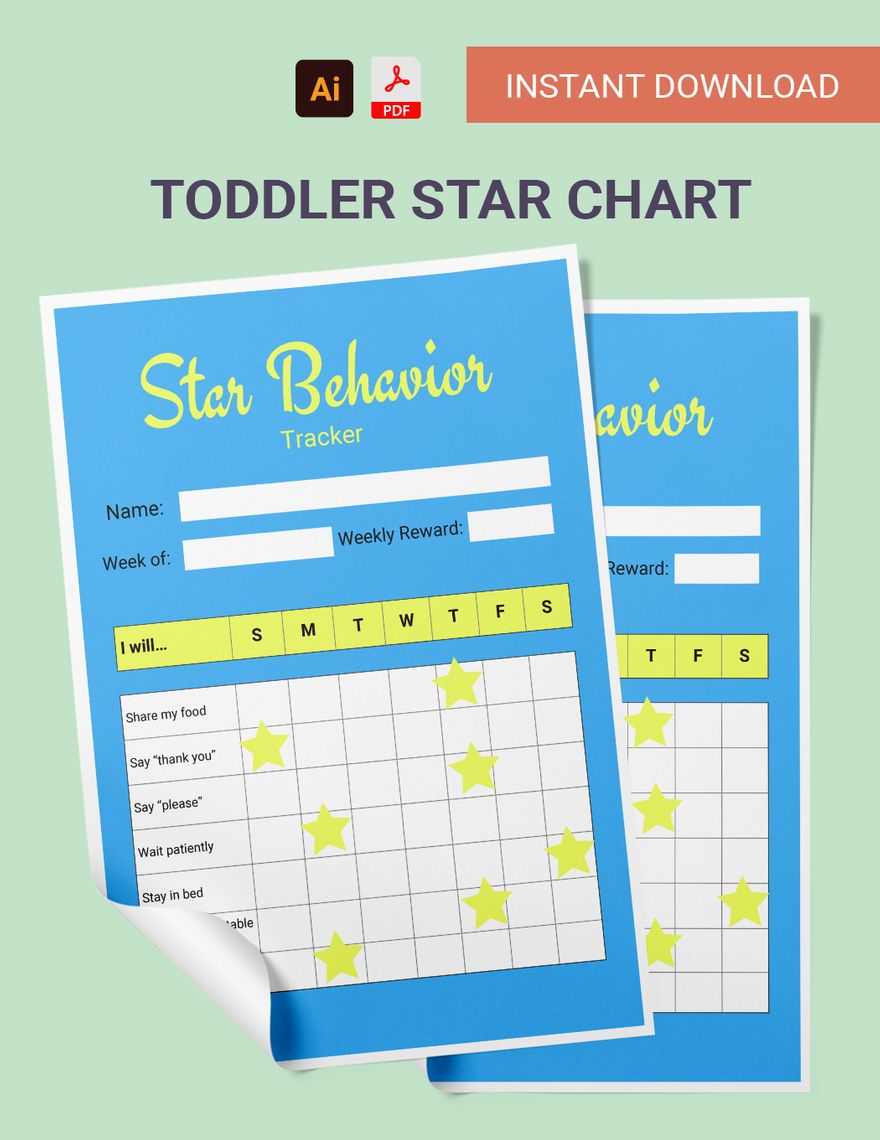 Toddler Star Chart in PDF, Illustrator