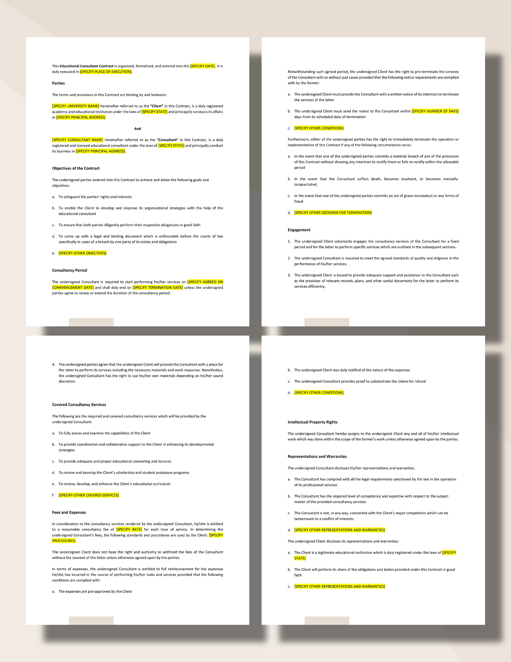 Educational Consultant Contract Template