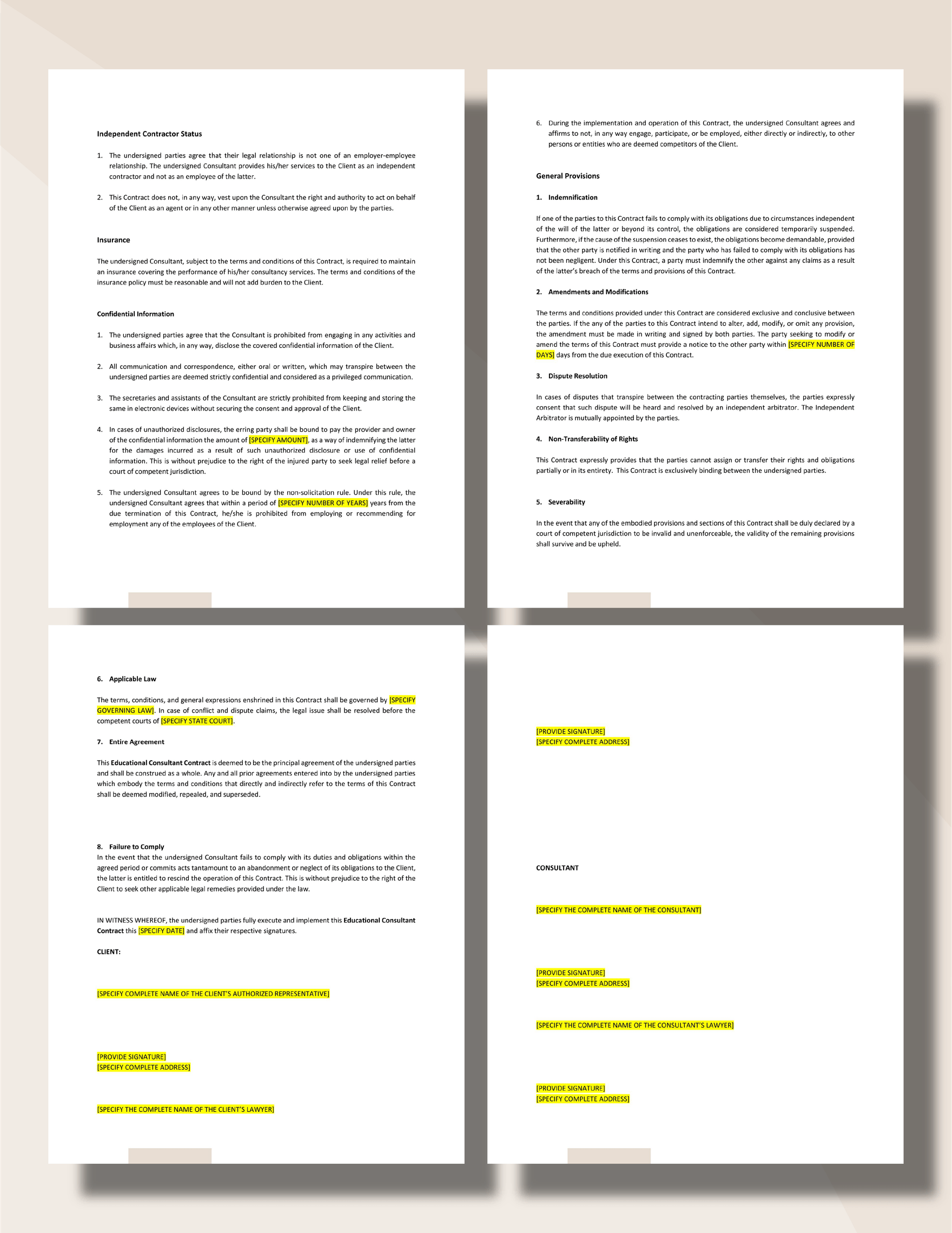 Educational Consultant Contract Template