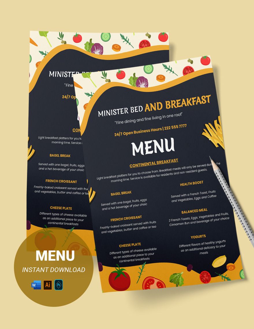 Continental Breakfast Menu in Word, Illustrator, PSD