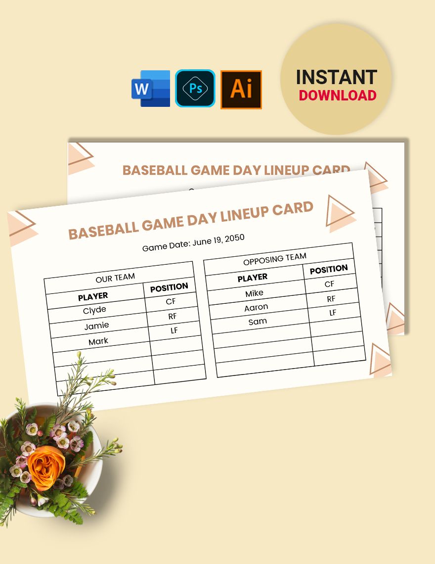 Baseball Game Day Lineup Card