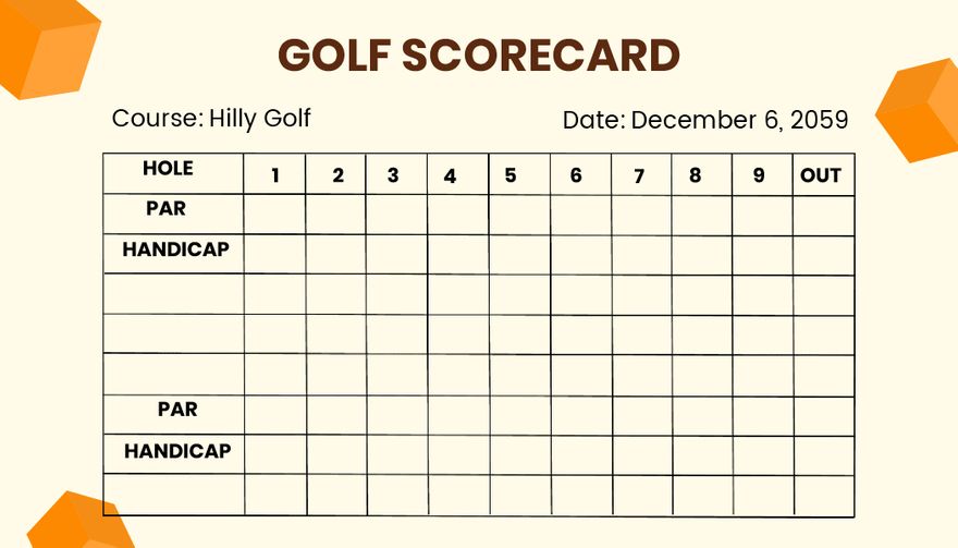 9 Hole Golf Scorecard