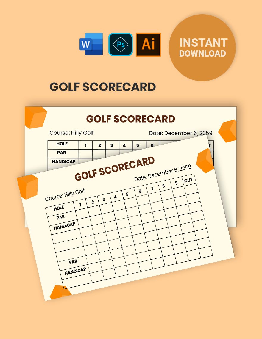 9 Hole Golf Scorecard in Word, Illustrator, PSD