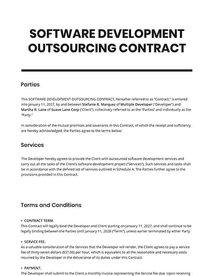 Software Development Outsourcing Contract Template