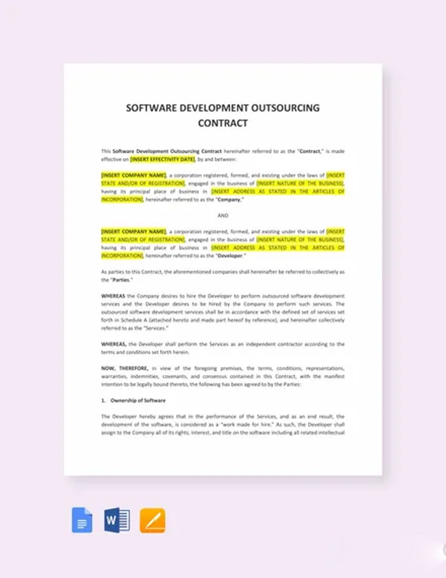 Software Development Outsourcing Contract Template