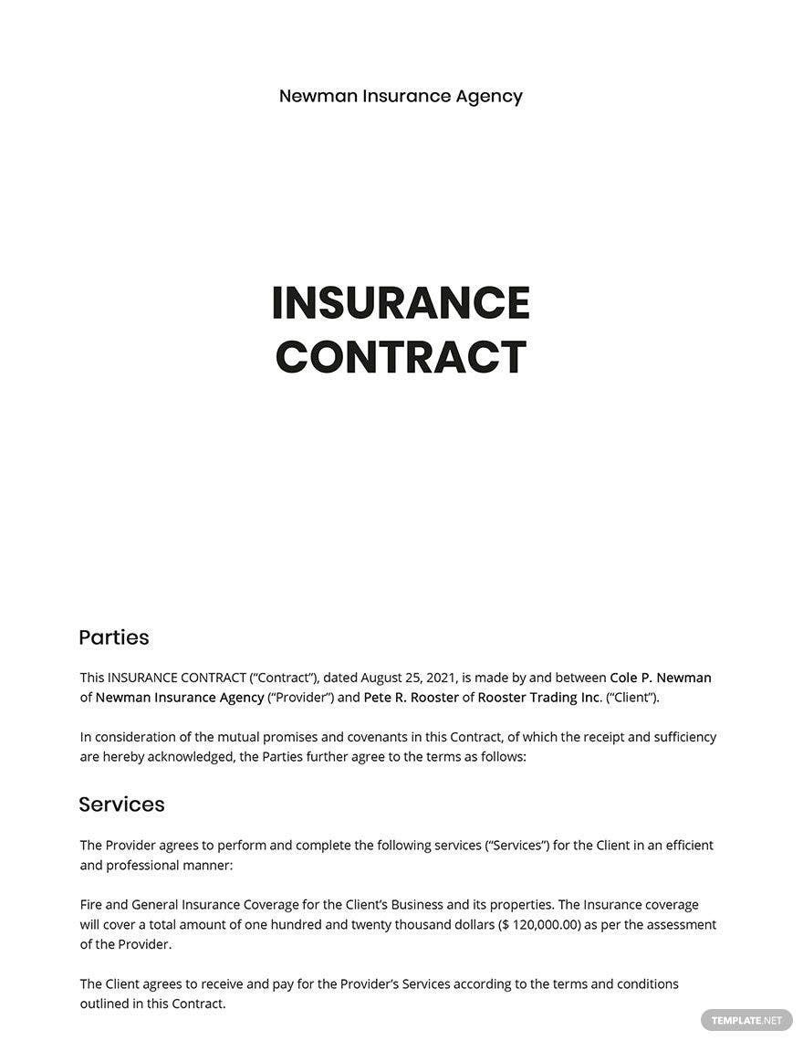 Insurance Contract Template Google Docs, Word, Apple Pages