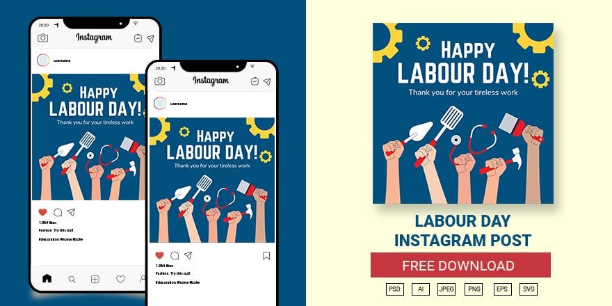 Free Labour Day Instagram Post in Illustrator, PSD, EPS, SVG, JPG, PNG