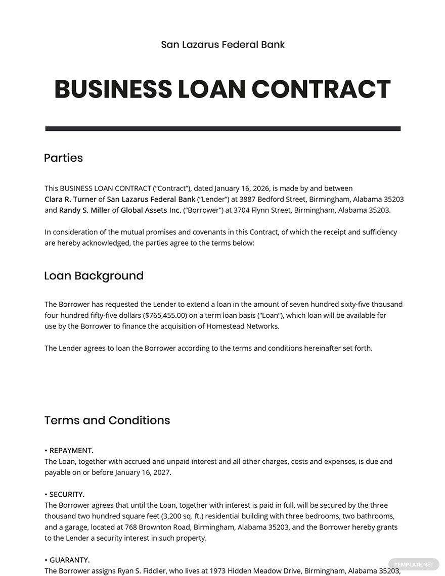Business Loan Contract Template