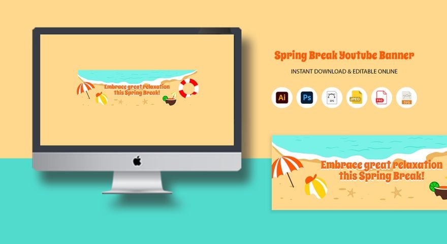 Free Spring Break Youtube Banner in Illustrator, PSD, EPS, SVG, JPG, PNG