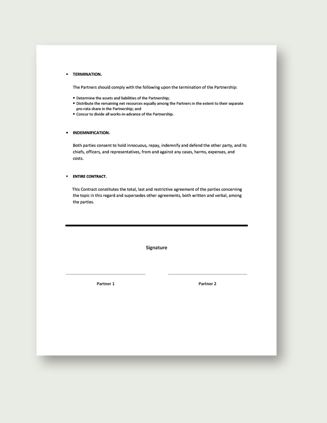 Sample Small Business Partnership Contract