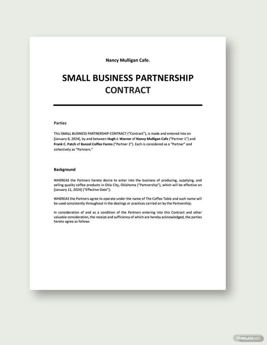 Small Business Partnership Contract Template