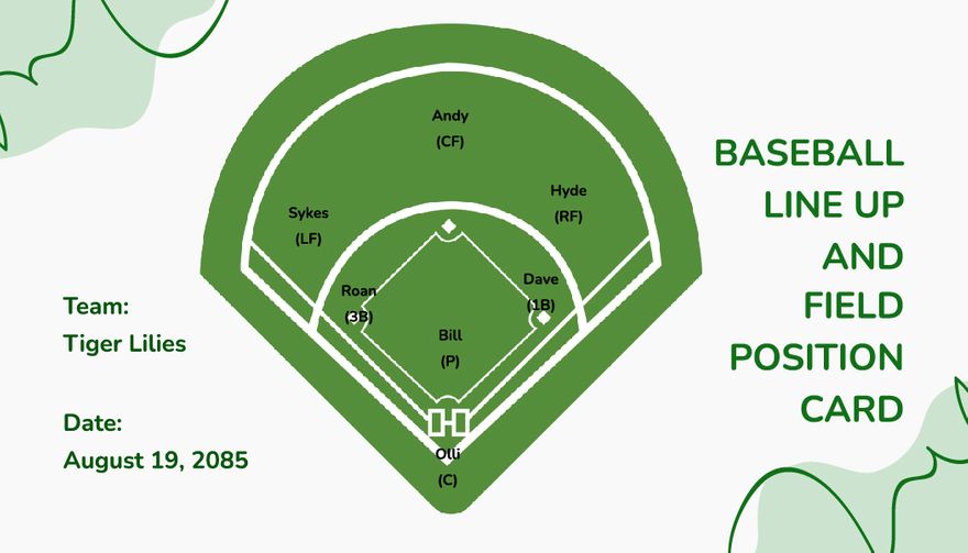 Baseball Line Up And Field Position Card