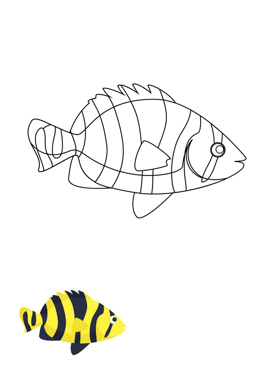 Fish Coloring Page in PDF, EPS, JPEG