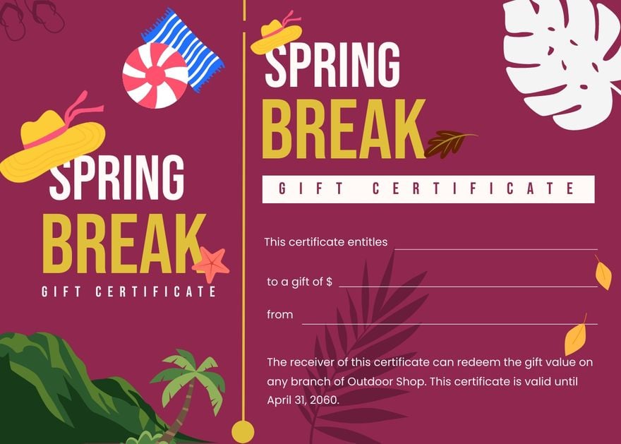Spring Break Gift Certificate