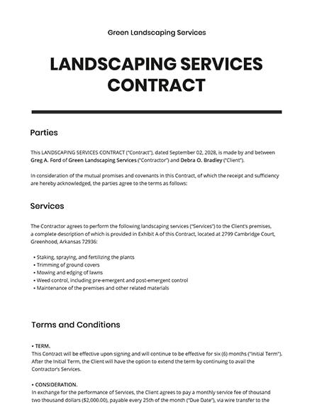 Sample Landscaping Contract Templates