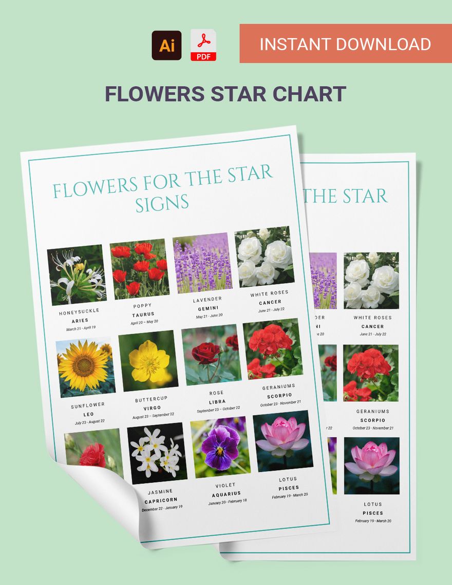 Flowers Star Chart in PDF, Illustrator