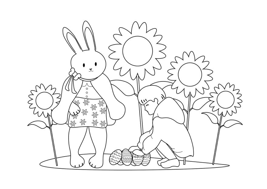 Easter Egg Hunt Drawing in Illustrator, PSD, EPS, SVG, JPG, PNG