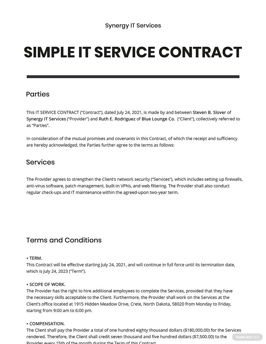 Simple IT Service Contract Template