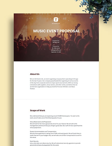 Music Event Proposal Template - Google Docs, Word, Apple Pages