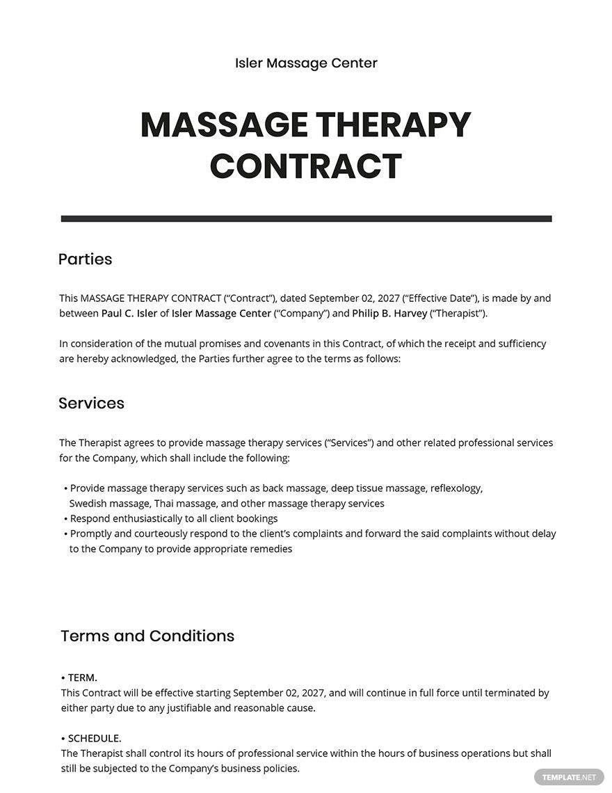 Massage Therapy Contract Template