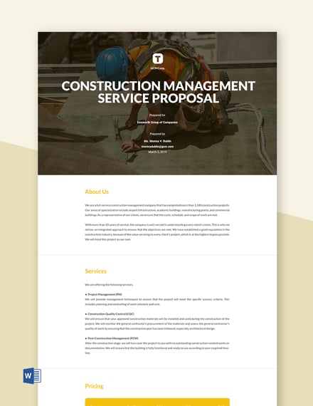 Editable Construction Management Proposal Template