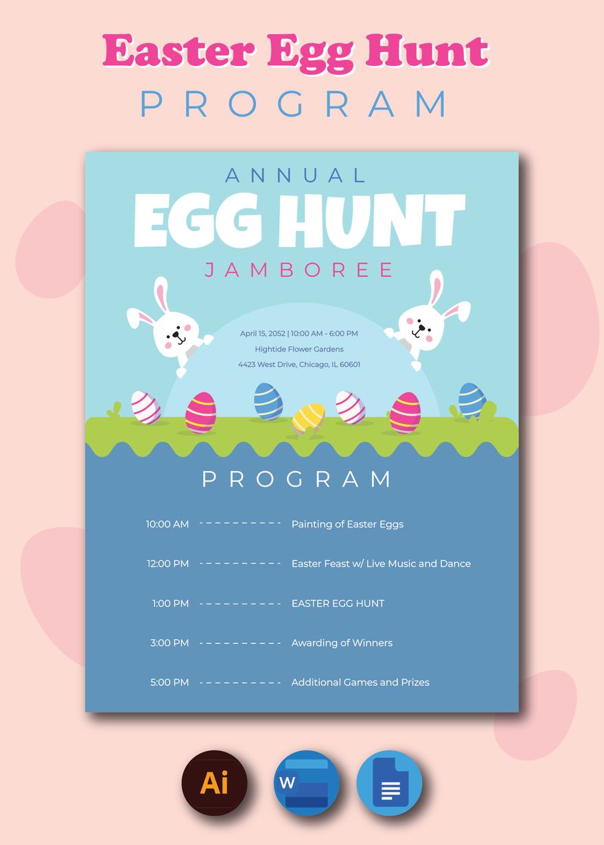 Easter Egg Hunt Program Templates in Illustrator Word Google Docs