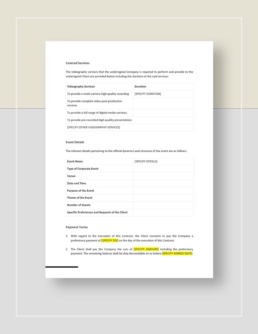 Videography Contract Template Google Docs, Word, Apple Pages
