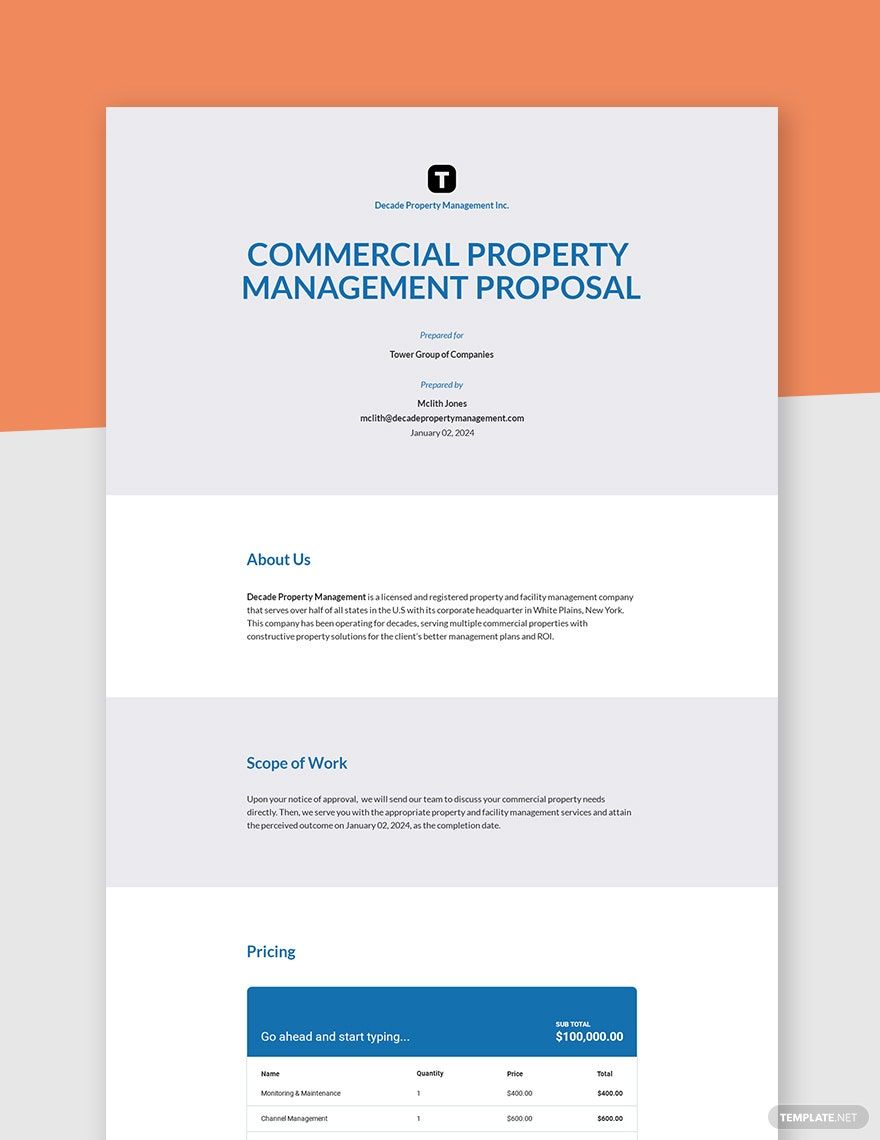 Property Management Proposal Template Google Docs Word Apple Pages 