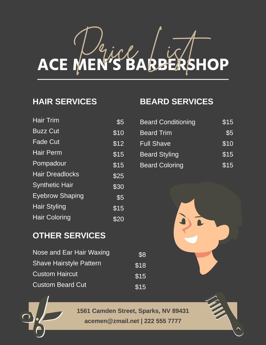 Men's Barber Shop Price List
