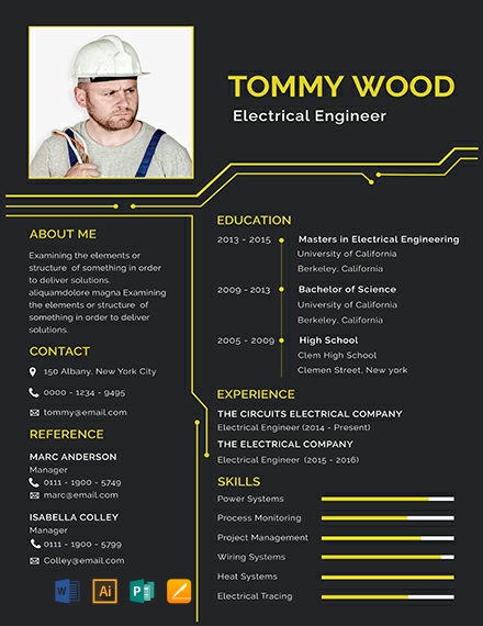 Electrical Engineer Resume Template - Illustrator, Word, Apple Pages, Publisher