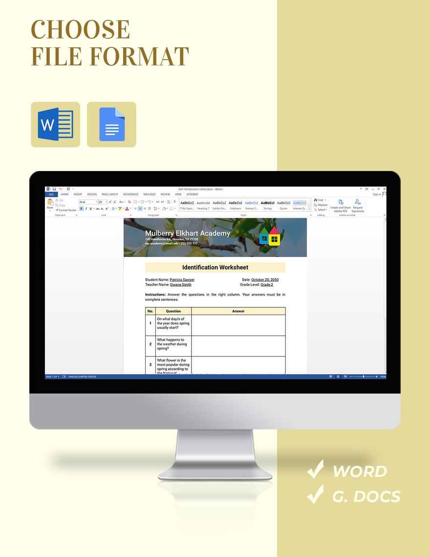 Spring Worksheet Template