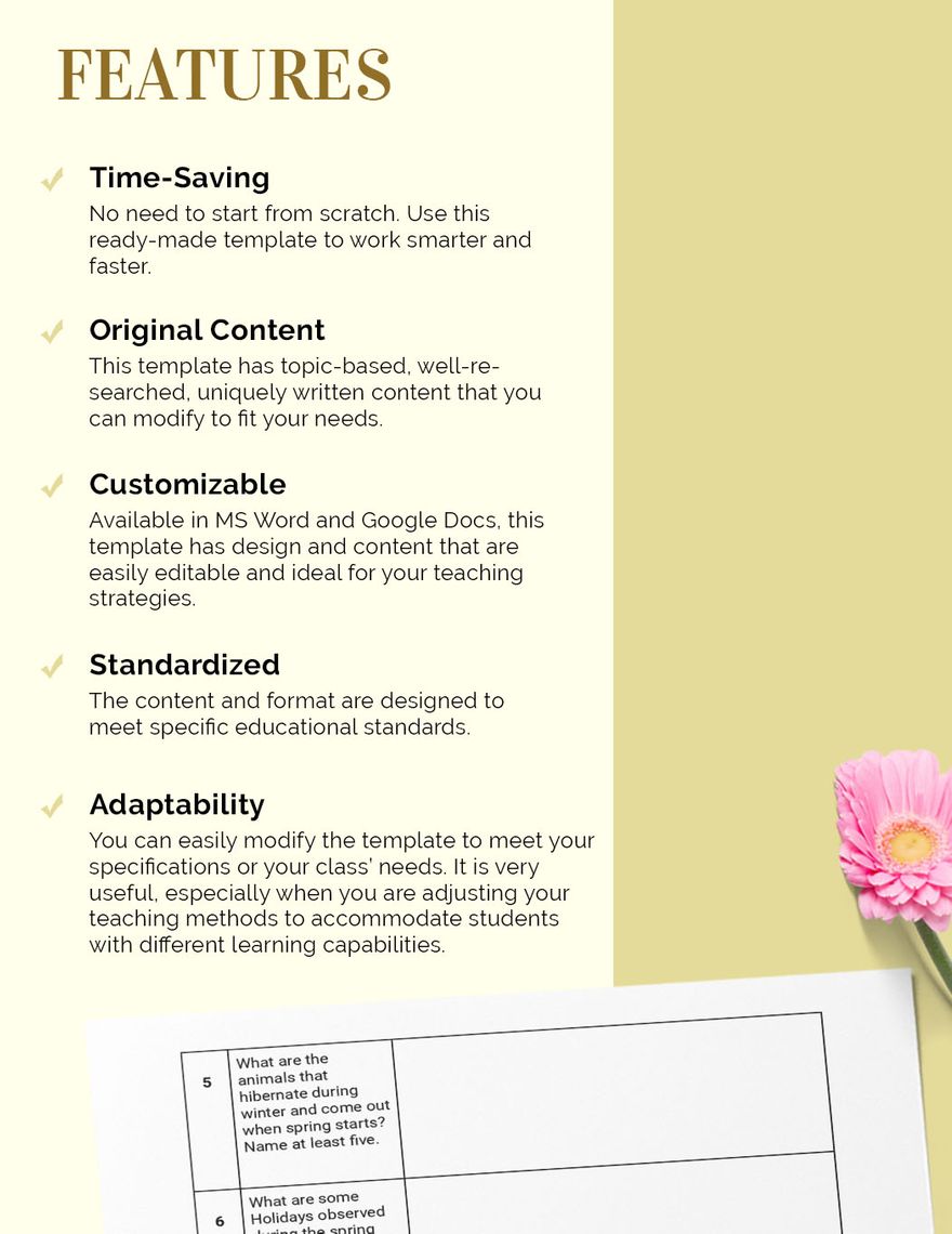 Spring Worksheet Template