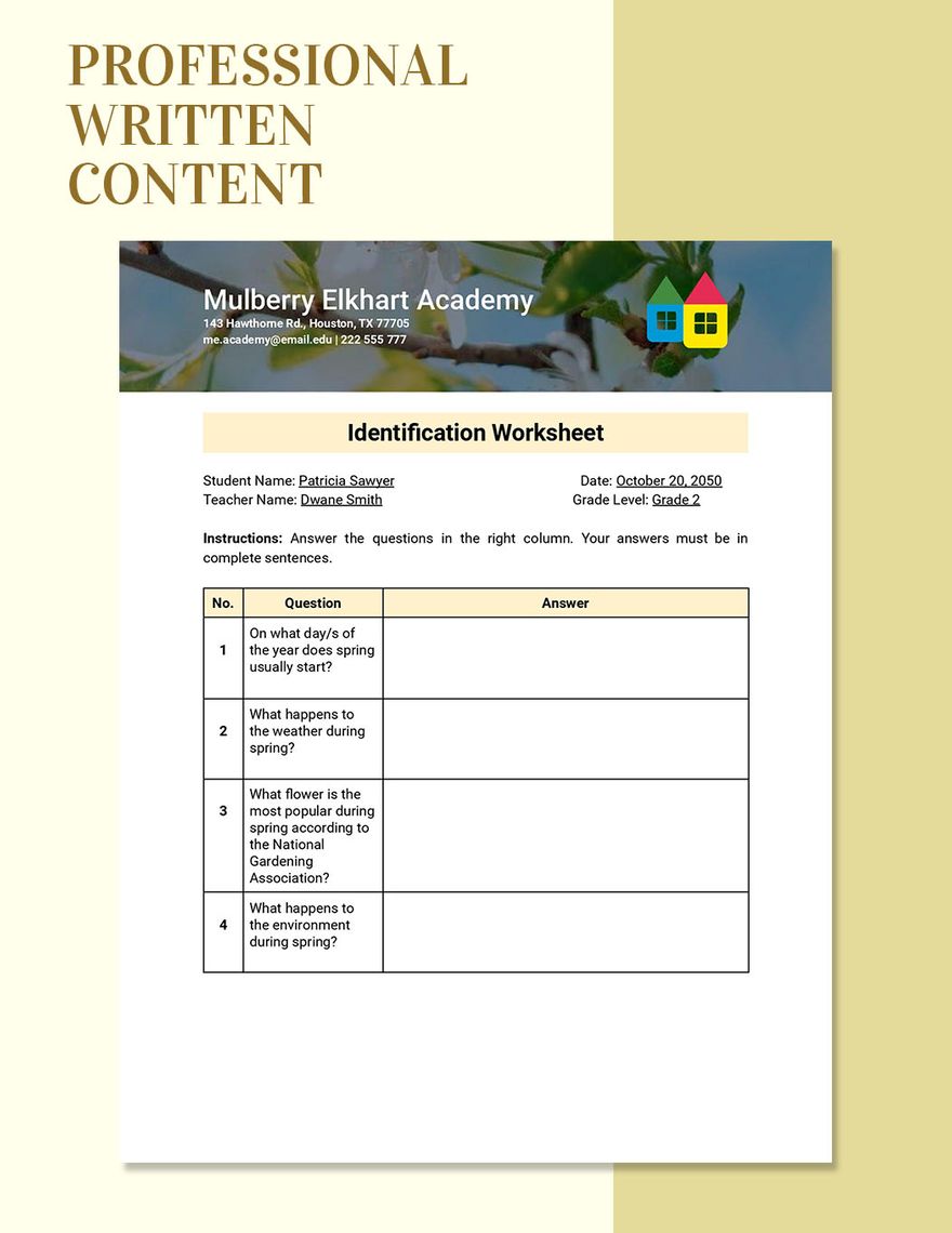 Spring Worksheet Template