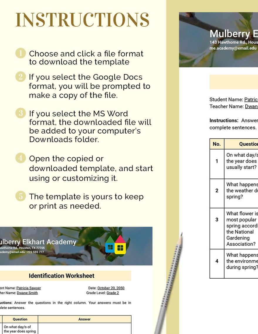 Spring Worksheet Template