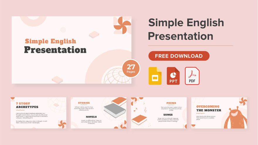 Simple English Presentation in PDF, PowerPoint, Google Slides