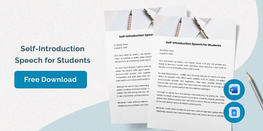 Free Self Introduction Speech For Students