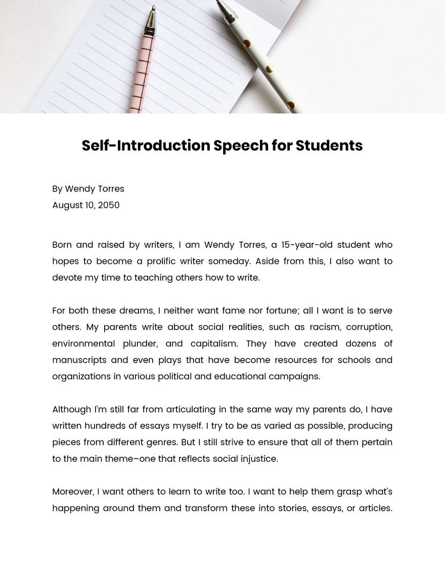 Self Introduction Speech For Students