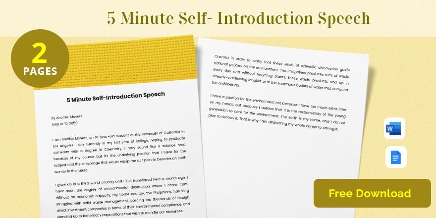 Free 5 Minute Self Introduction Speech