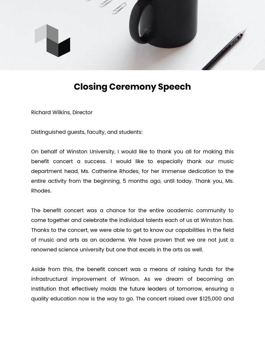 Free Closing Ceremony Speech Word Template