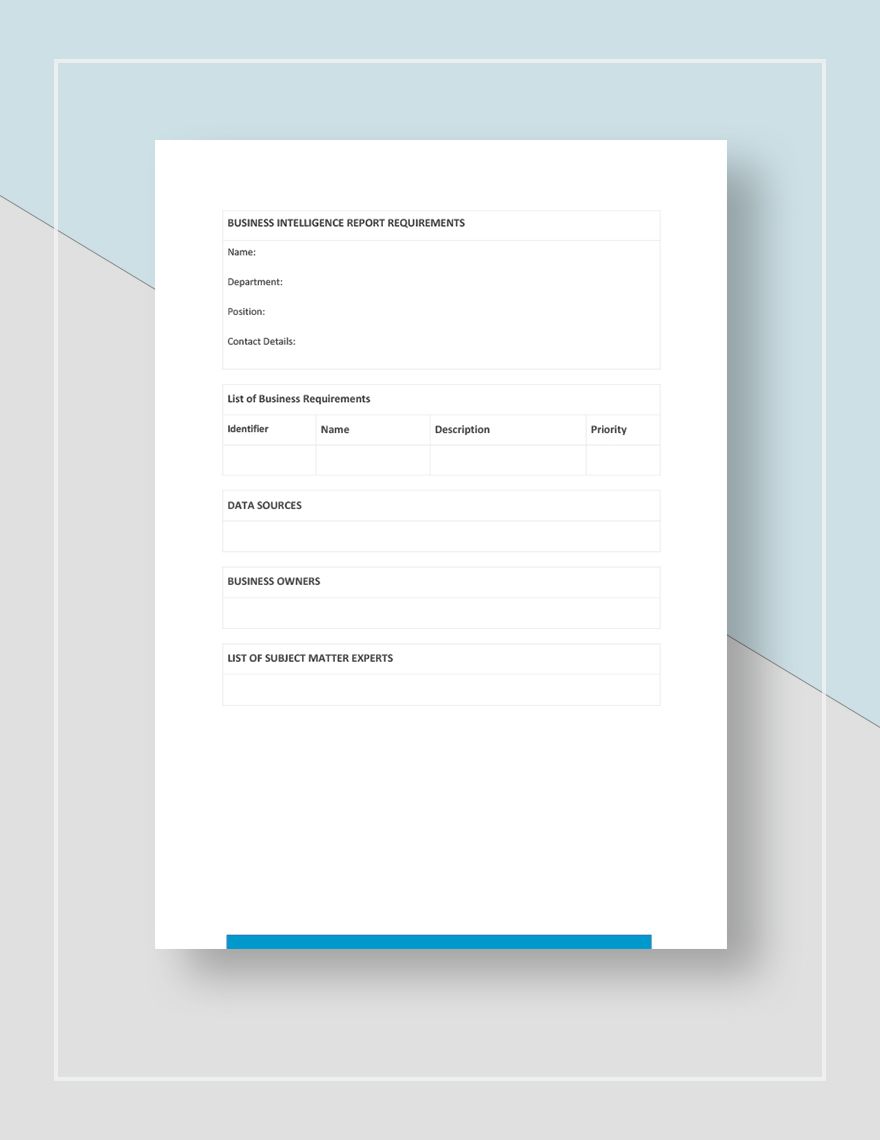Business Intelligence Report Requirement Template Download in Word