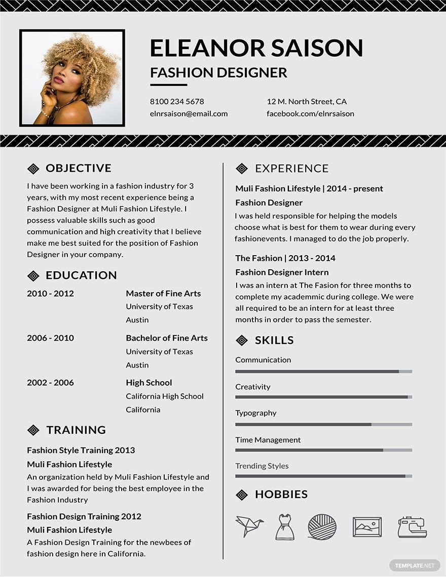 Assistant Fashion Designer Resume in Word, Illustrator, PSD, Apple Pages, Publisher, InDesign