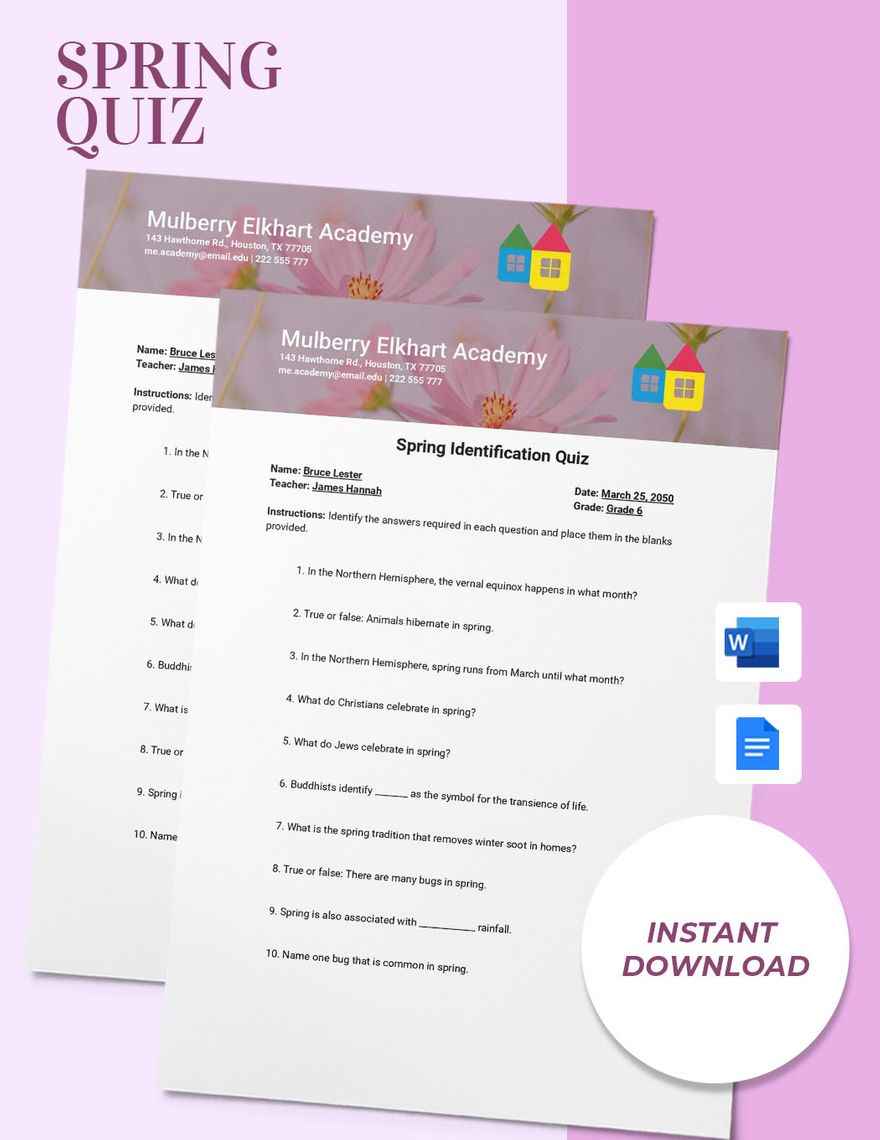 Beautiful Quiz Template A4 Modelo