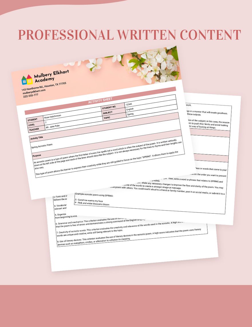 Spring Activity Template