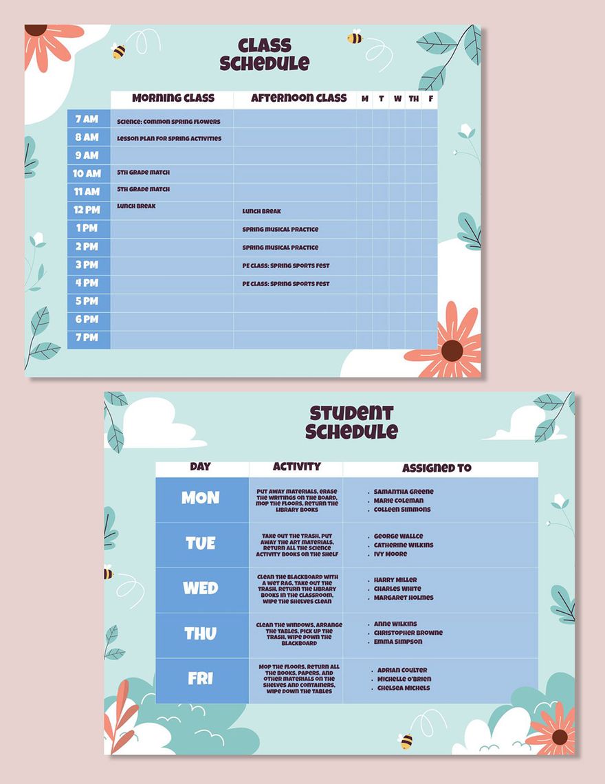 Spring Schedule Template
