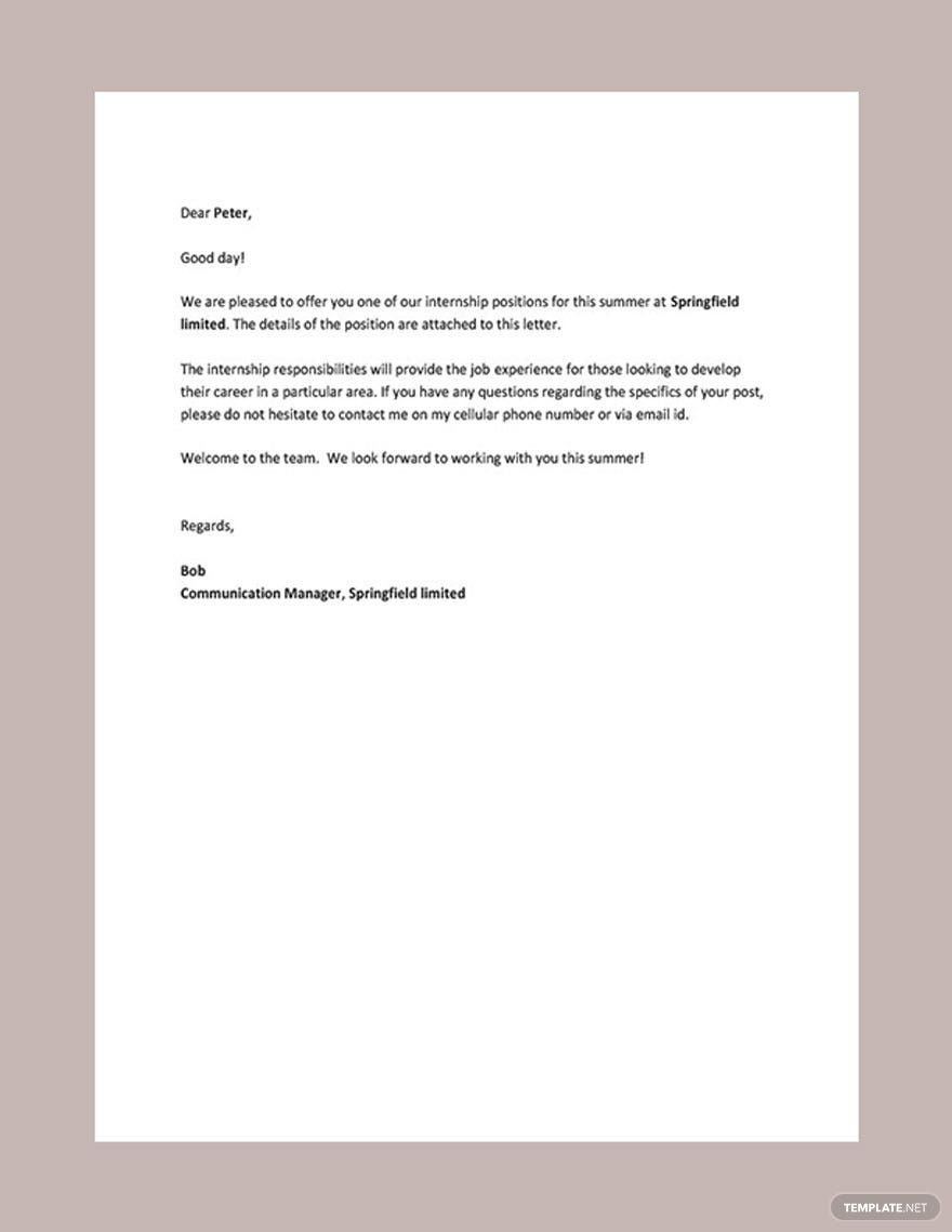 Internship Appointment Letter template