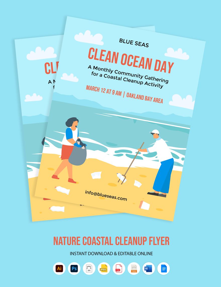 Nature Coastal Cleanup Flyer in Word, Google Docs, Illustrator, PSD, EPS, SVG, JPG, PNG