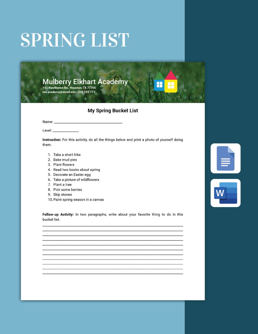 Spring List Template in Word, Google Docs